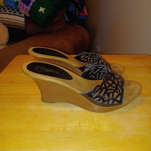 Vintage Candie's Black Awaken Platform Wedge Sandals Size 8 - Picture 4 of 5